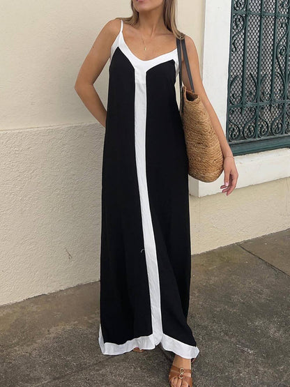 Silvana | Vestido midi a bloques de color - Negro