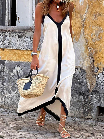 Silvana | Vestido midi a bloques de color - Blanco