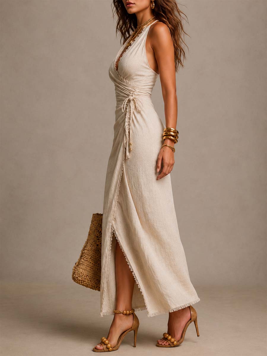 Nerina | Vestido midi cruzado drapeado