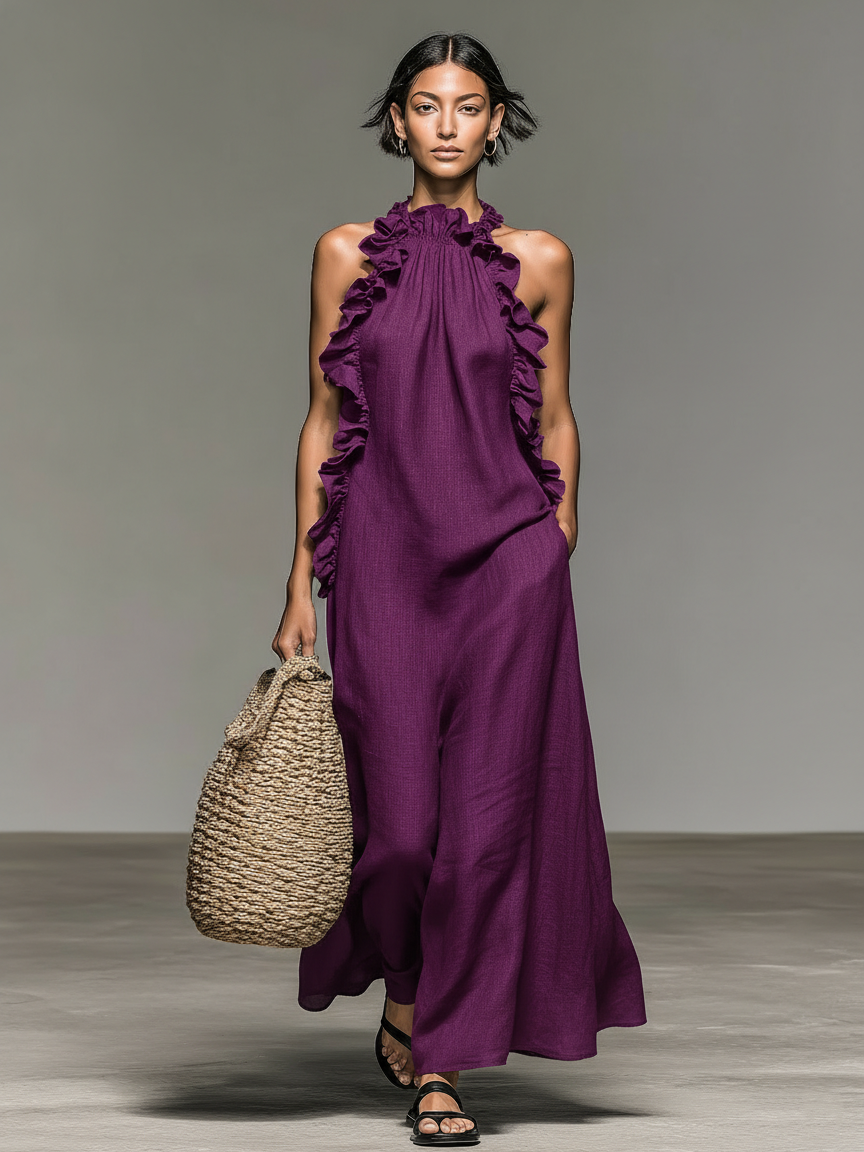 Lora | Vestido maxi con bolsillos - Morado
