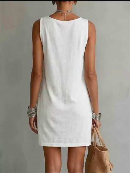 FLORENCIA | VESTIDO CORTO SIN MANGAS CON ESCOTE DRAPEADO Y BOLSILLO