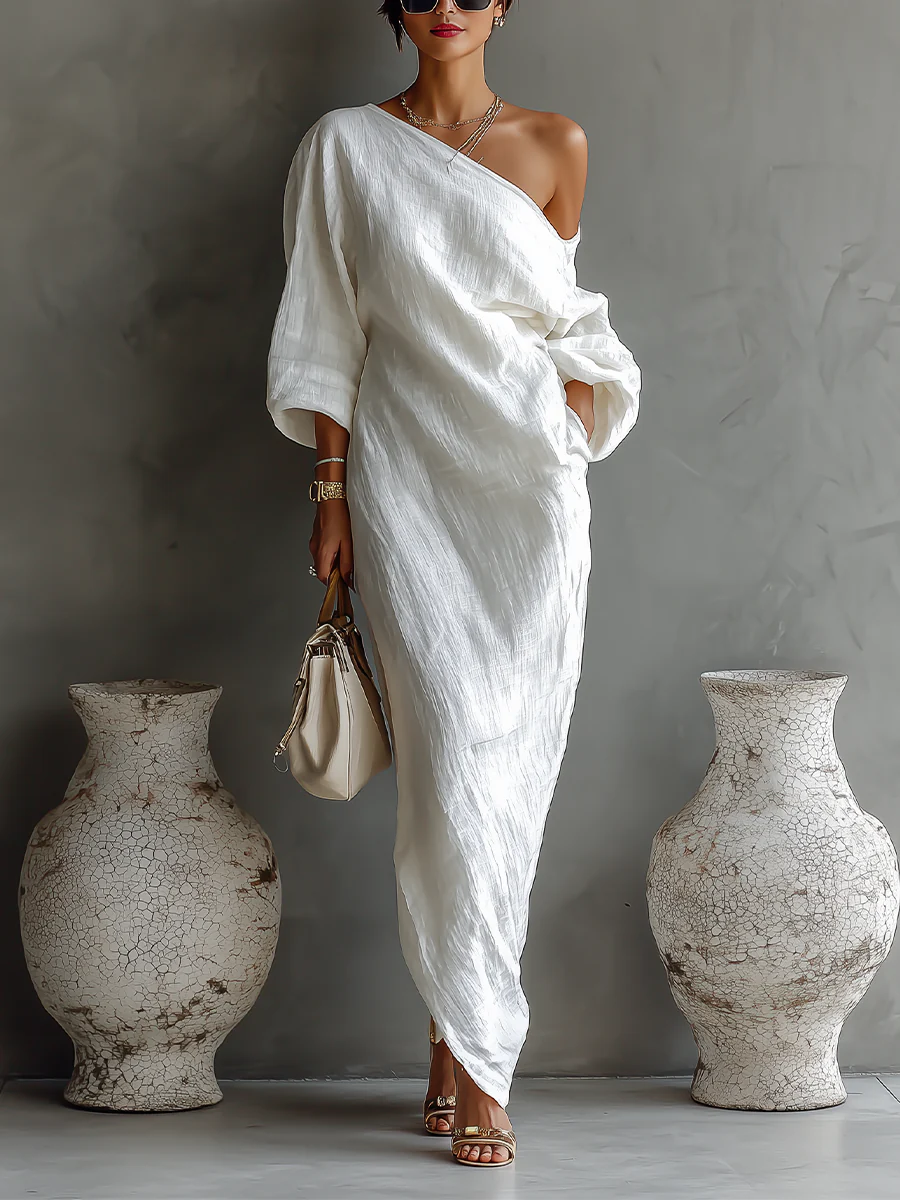 Beatrice | Vestido maxi monospalla de encanto refinado - Blanco