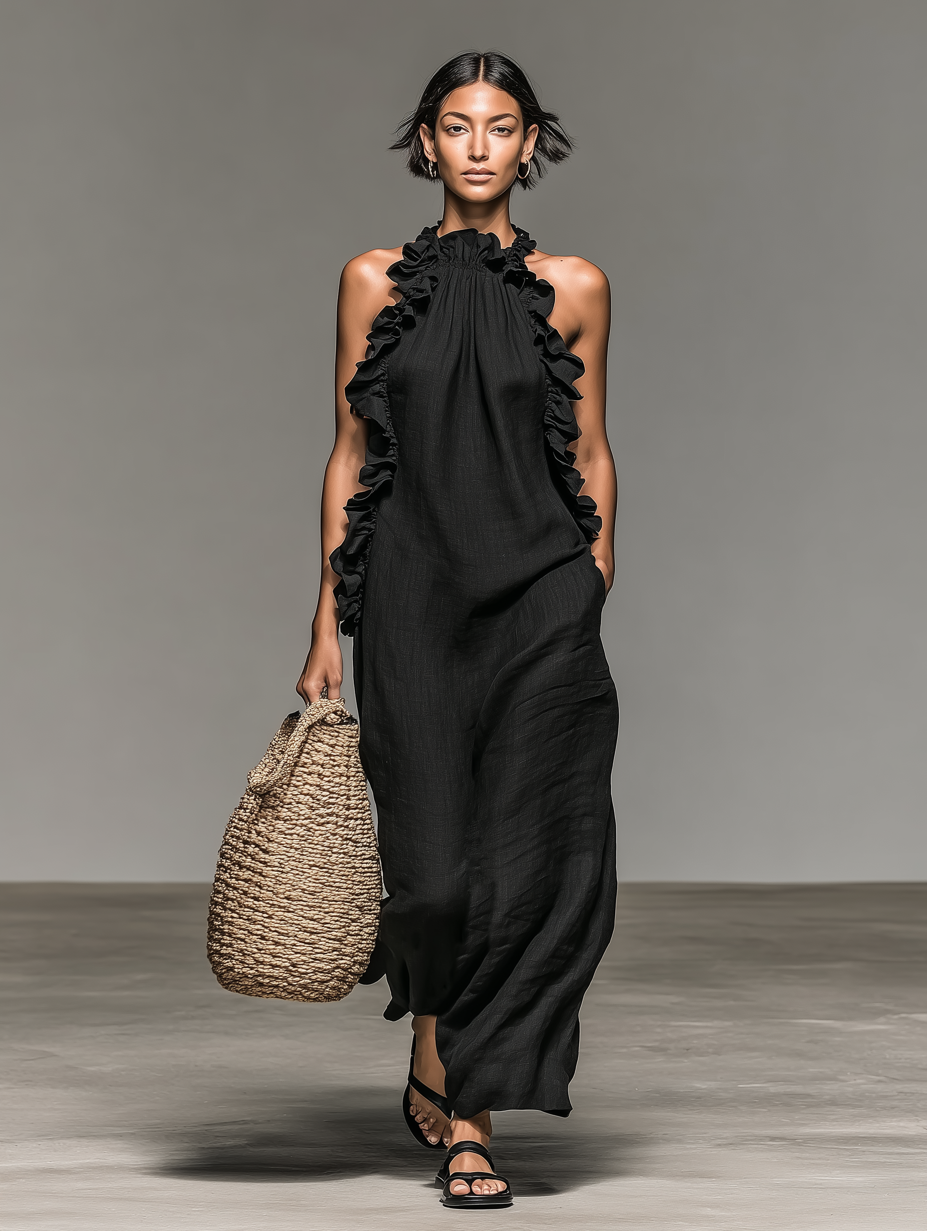 Lora | Vestido maxi con bolsillos - Negro