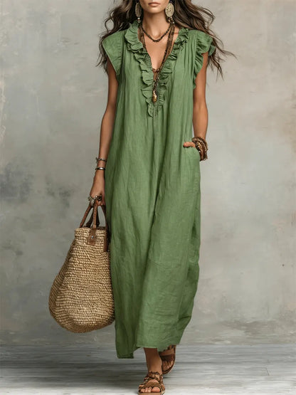 Chiara | Vestido maxi bohemio con escote en V - Verde