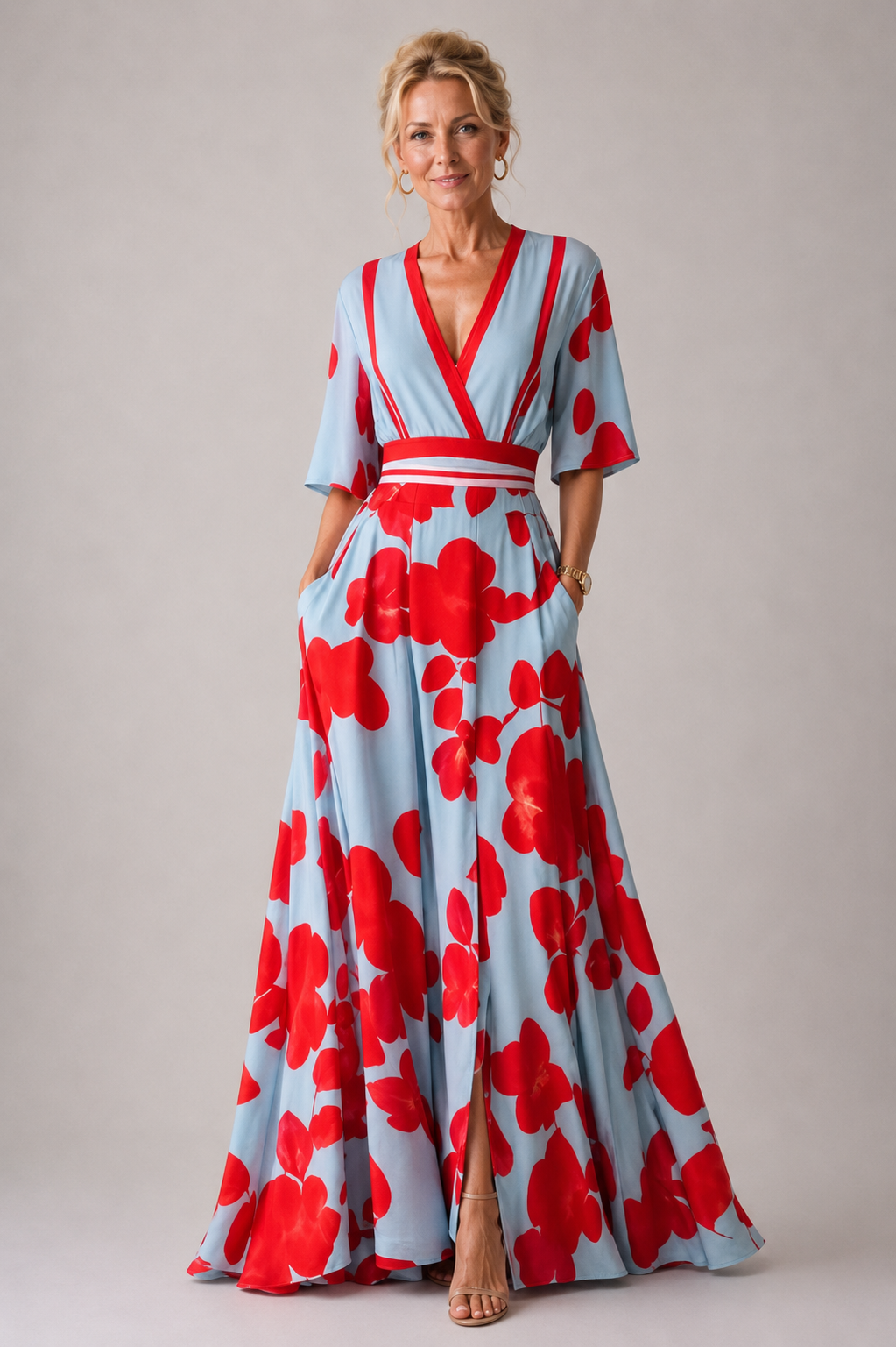 Sabina | Vestido refinado con estampado floral - Rojo/Azul